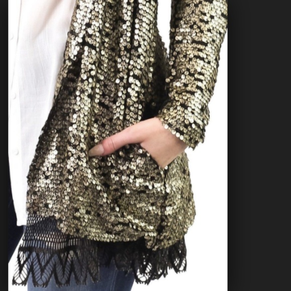 Free People Tarnished Sequin Stardust Gold Jacket - Picture 4 of 7